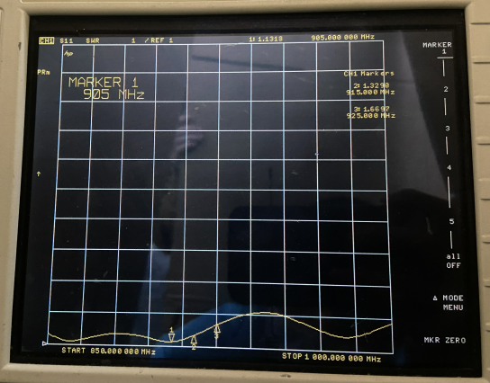 915MHz吸盘天线SW915-XP1M的驻波比图